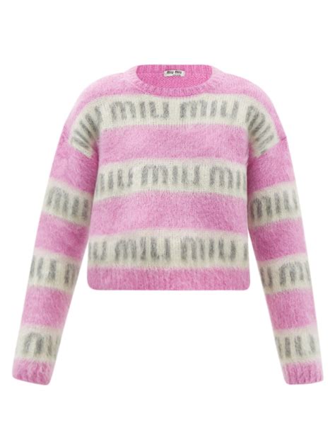 pink white short sleeve sweater miu miu|Miu Miu .